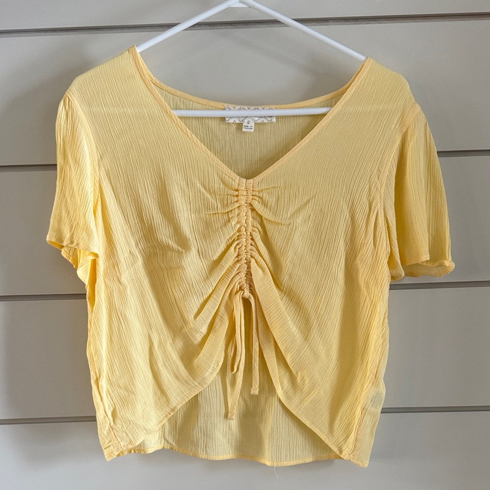 Hippie Rose Yellow Ruched V-Neck Blouse